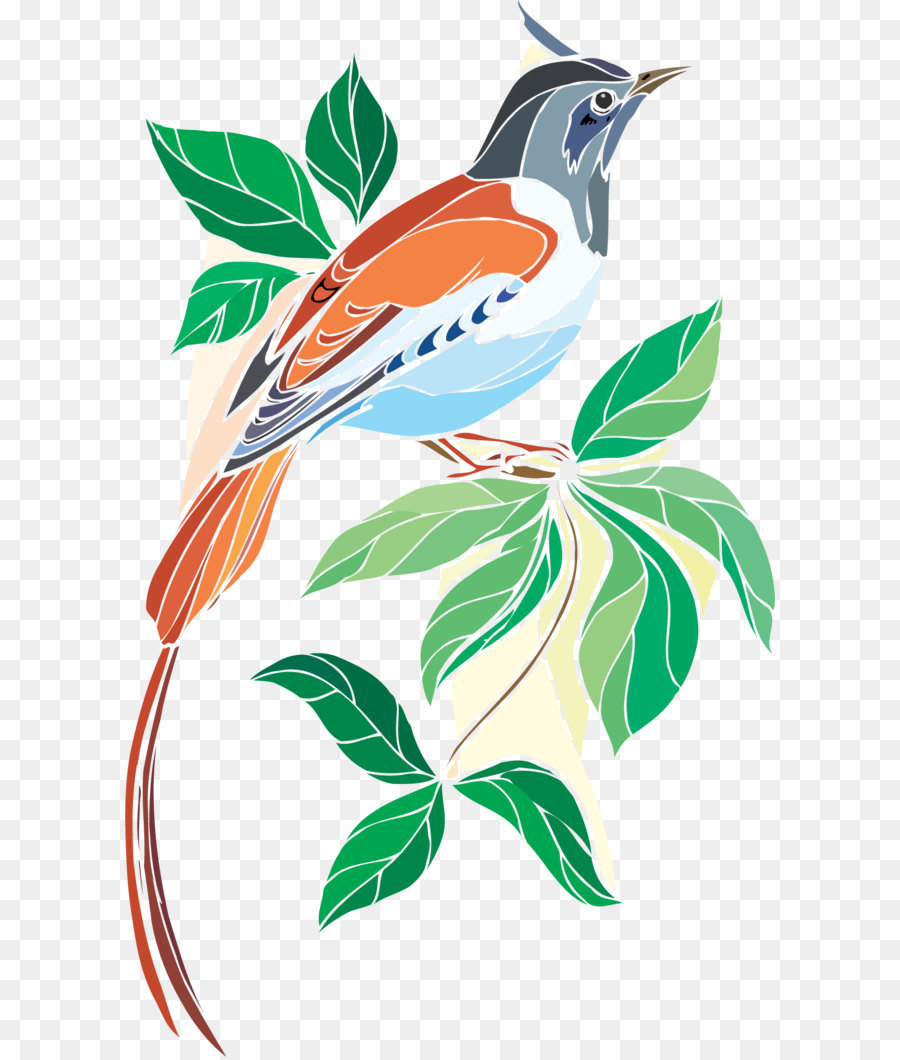 птица，птица и цветок живопись PNG