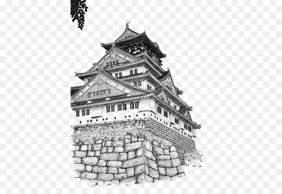 замок в Осаке，рисунок PNG