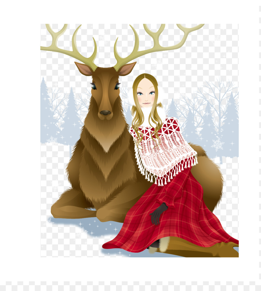 Рисунки олень с девушка новогодние