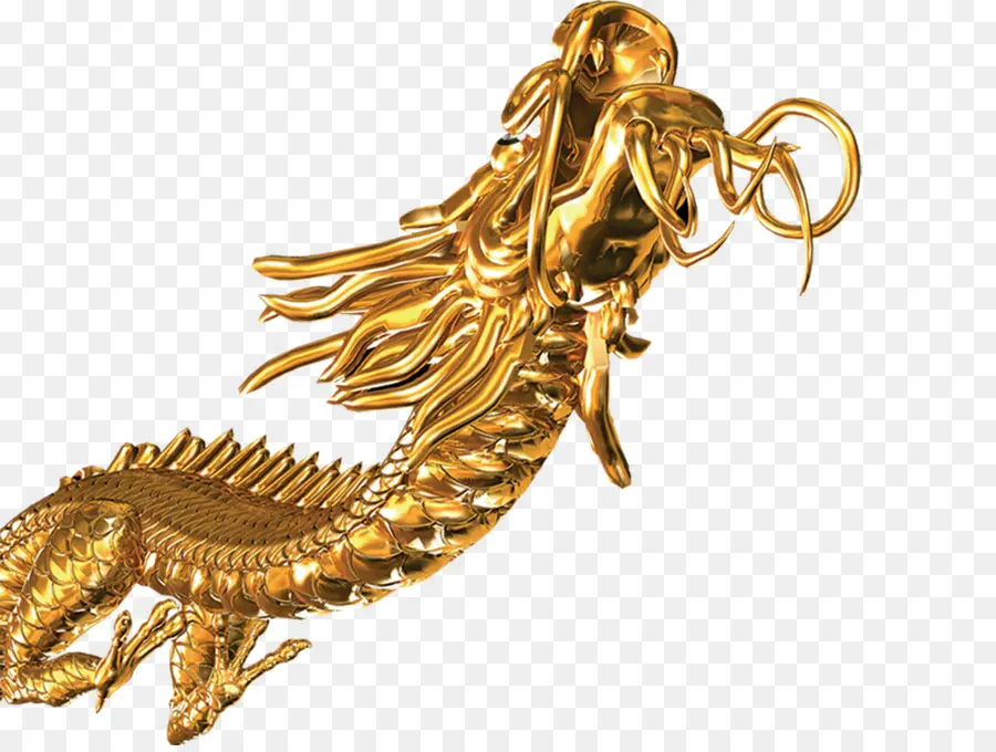 золото，китайский дракон PNG