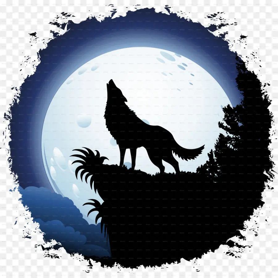 серый волк，луна PNG