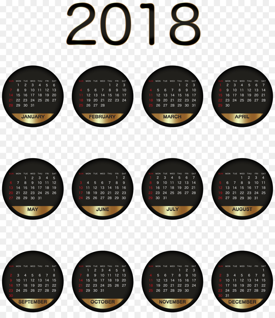 календарь 2018 года，месяцы PNG