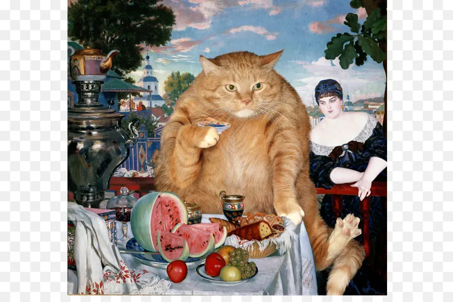 толстый кот арт известных шедевров улучшены рыжий кот с характером，кошка PNG