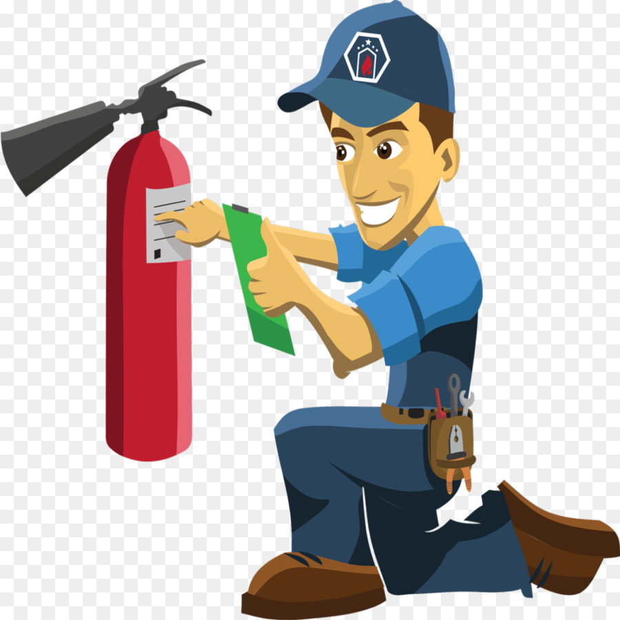 Иллюстрация пожарный с огнетушителем