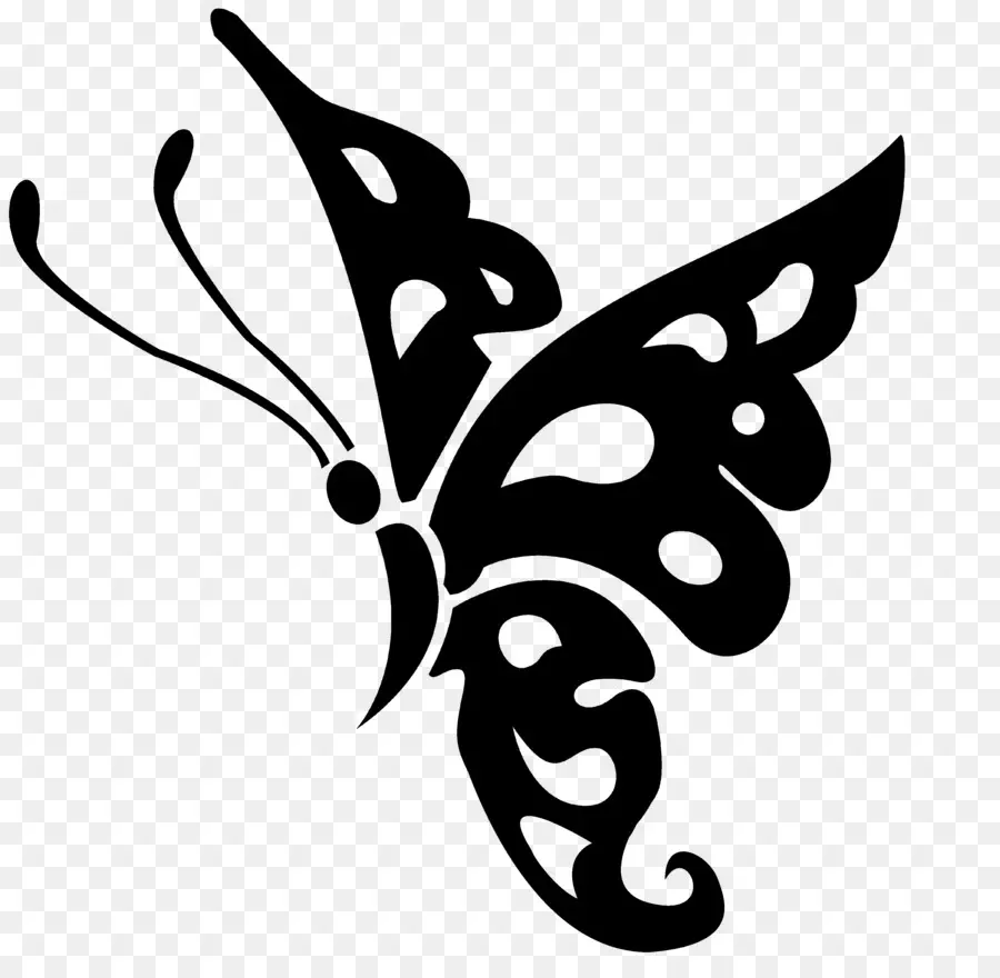 бабочка，черный и белый PNG