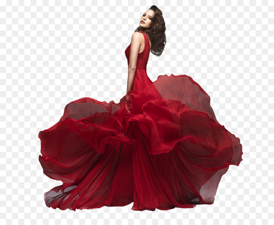 Девушка в красном платье на белом фоне