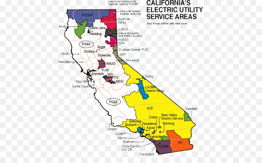 Карта Калифорнии，Электроэнергетические предприятия PNG