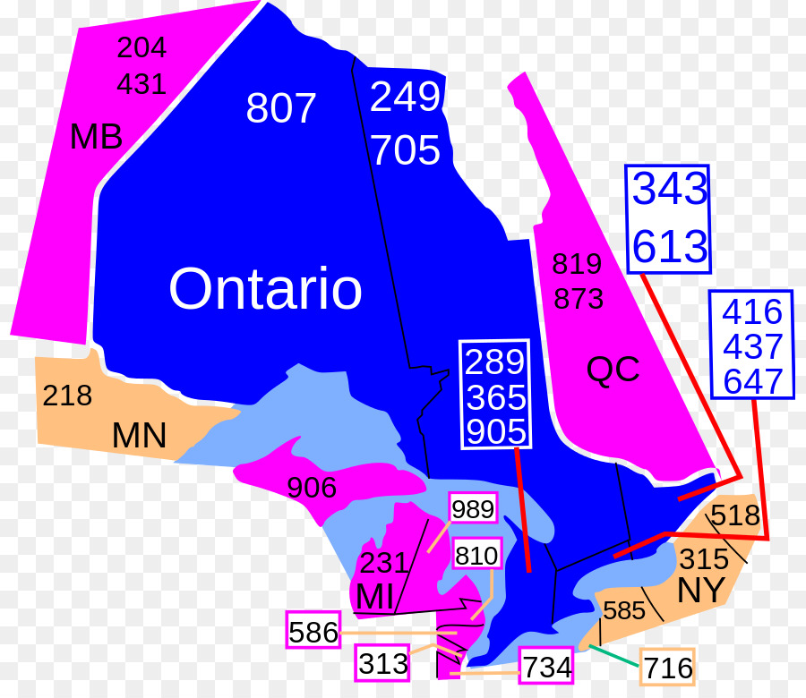 Карта кодов городов，Онтарио PNG