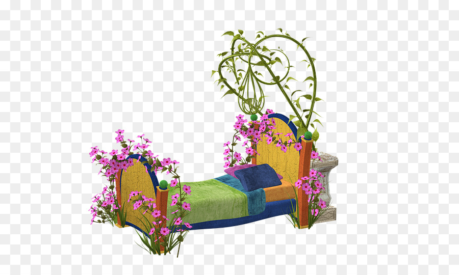 кровать，цветок PNG