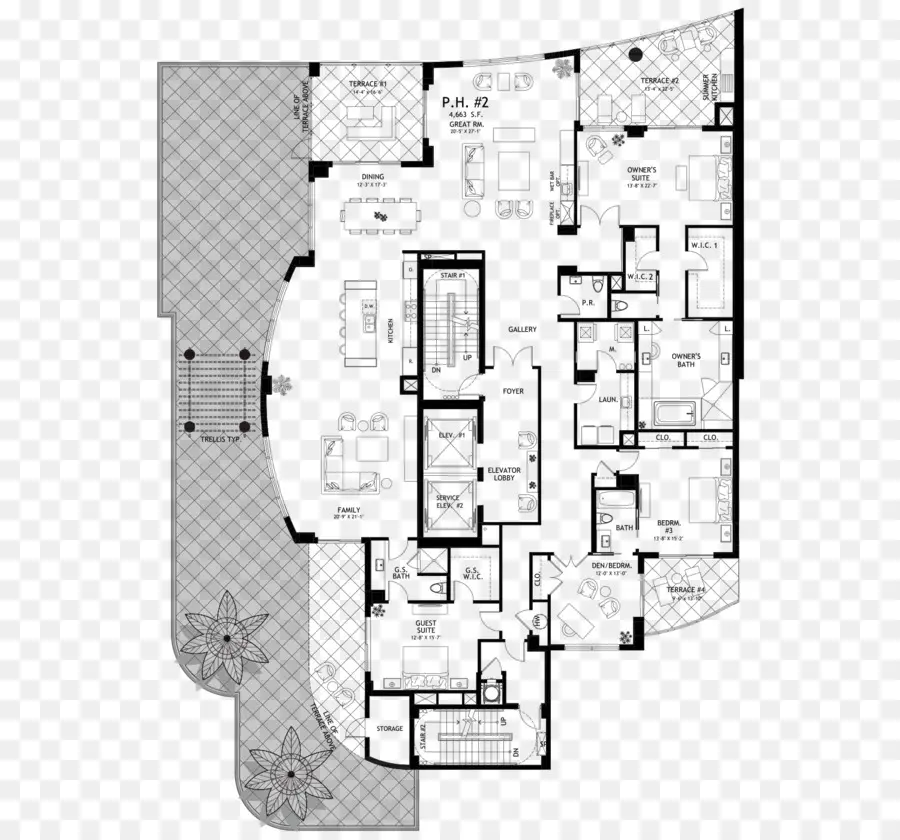 план этажа，апартаменты в пентхаусе PNG