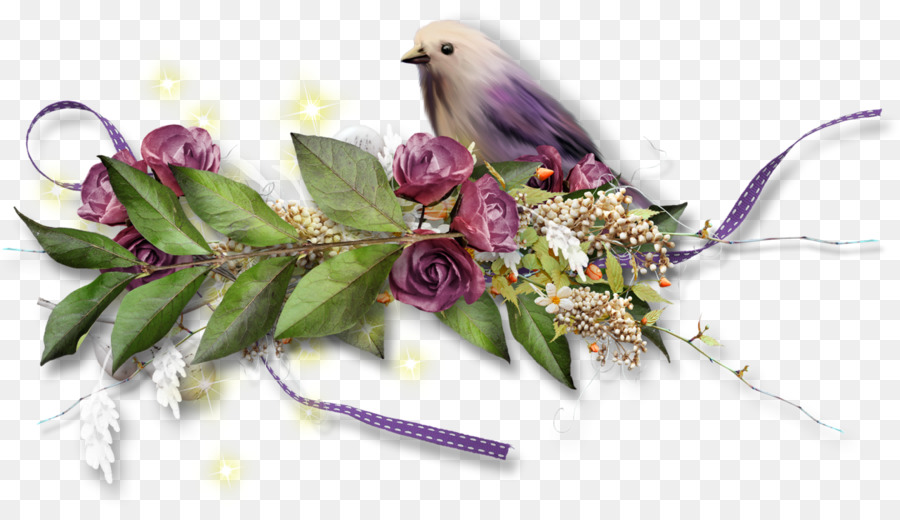 птица，цветочный дизайн PNG