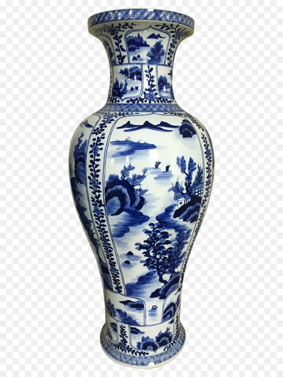 ваза，синий и белый керамика PNG
