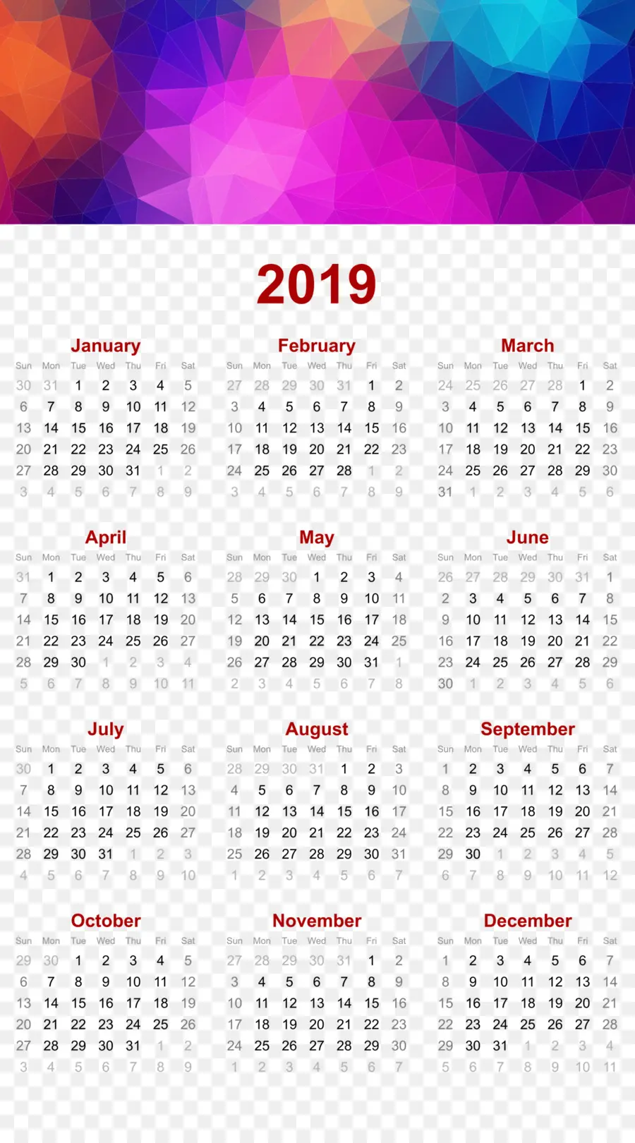 Календарь，2019 PNG