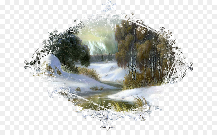 Воспроизводство картины маслом，Пейзаж со снегом PNG