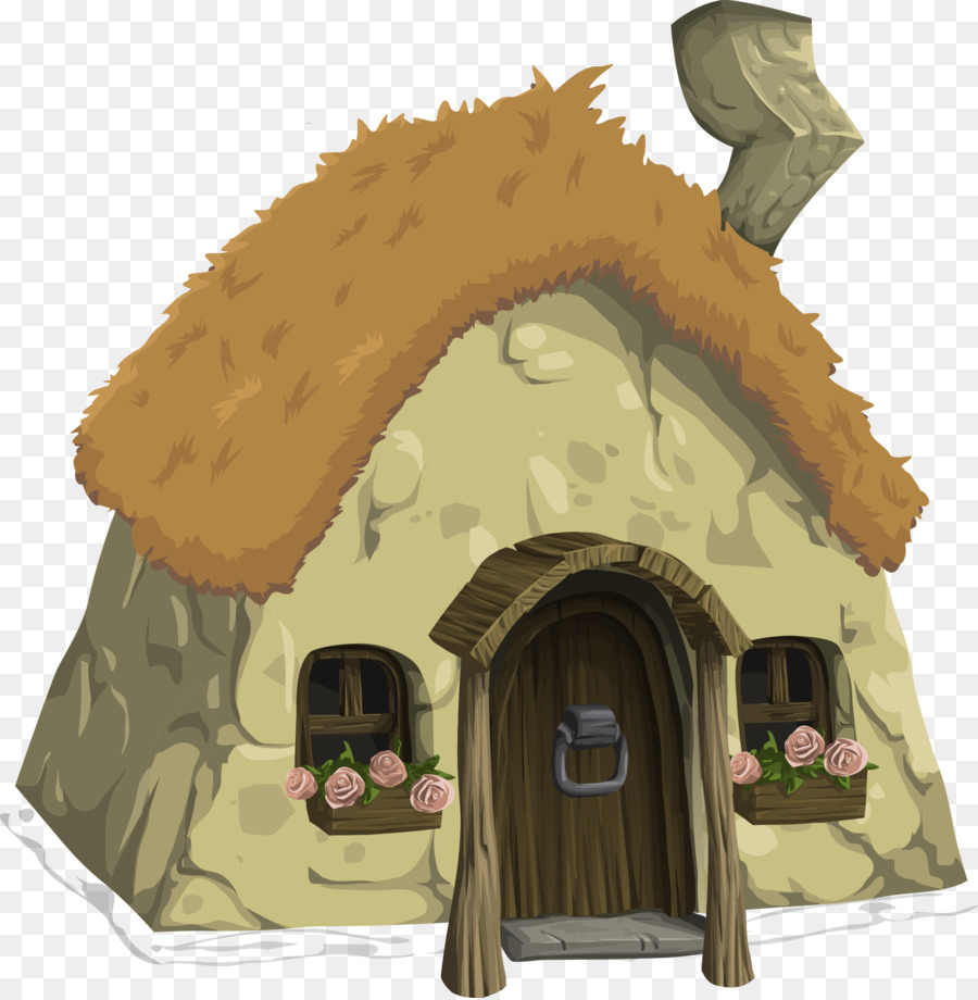 Мультяшный домик с соломенной крышей