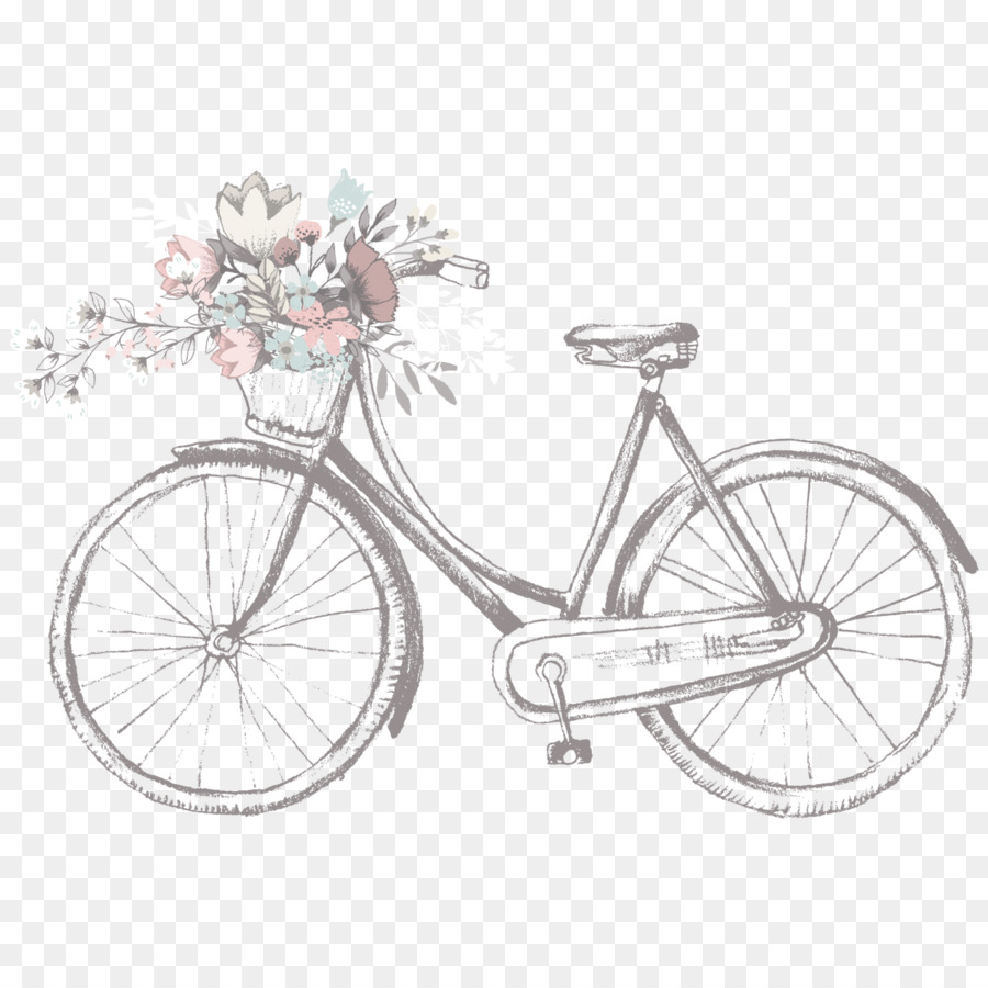 Велосипед зарисовка с цветочками