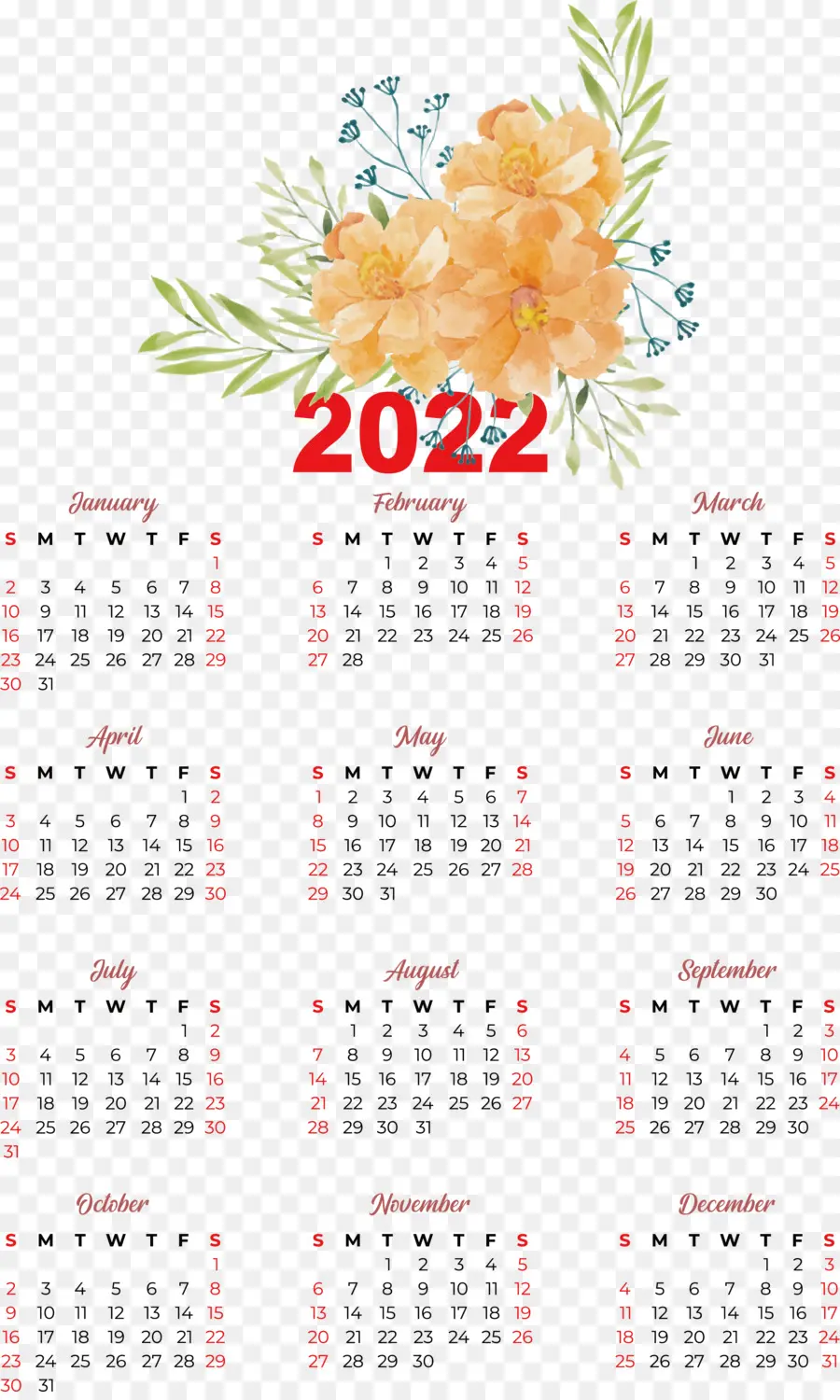 календарь 2022 года，год PNG