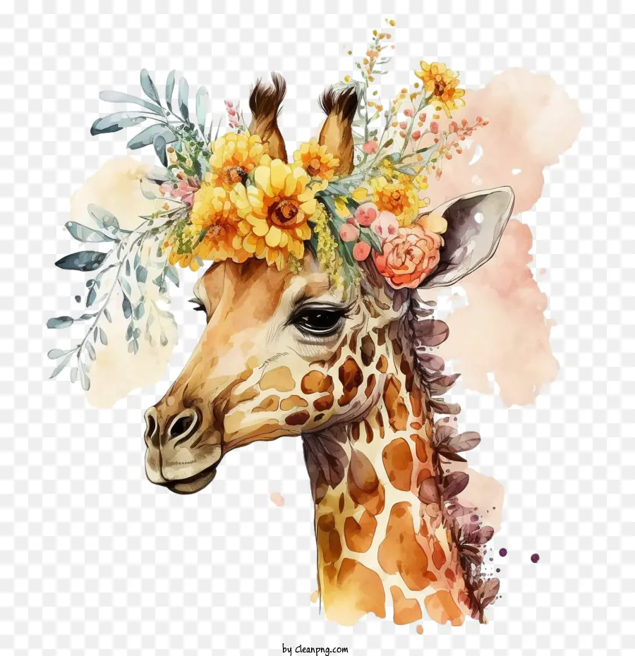 мультфильм жираф，жираф с букет цветов PNG