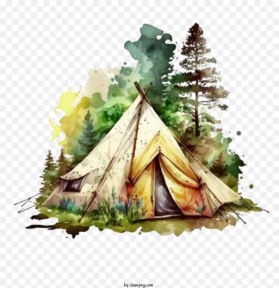 Акварельный летний лагерь，Летний лагерь с палаткой PNG