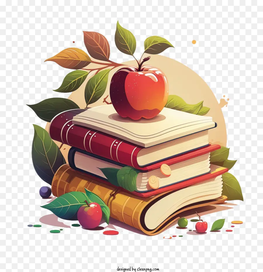 яблоко на книгах，Всемирный День учителя PNG