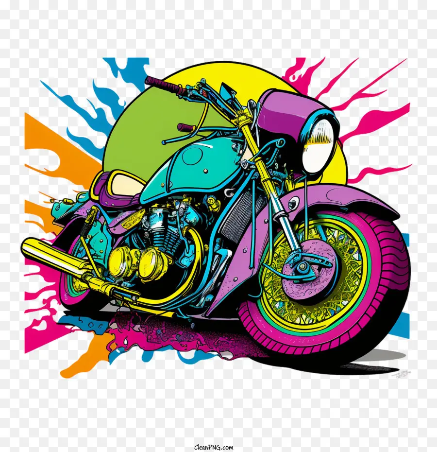 мотоцикл в стиле поп арт，Мотоцикл PNG