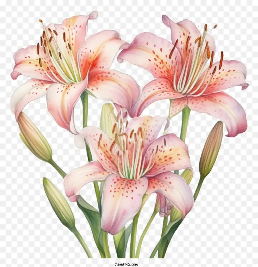 Акварельные цветы лилии，Лили Буч PNG