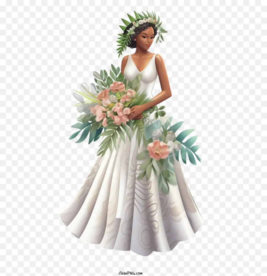 свадебное платье，букет PNG