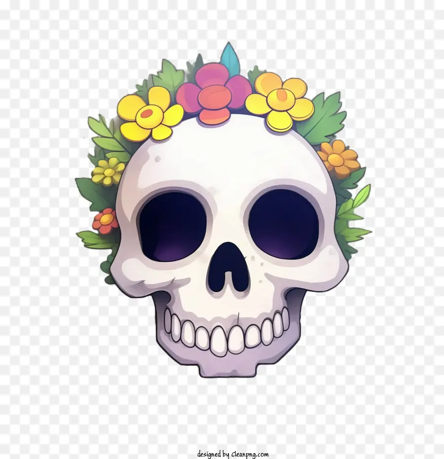 череп，цветочные короны PNG