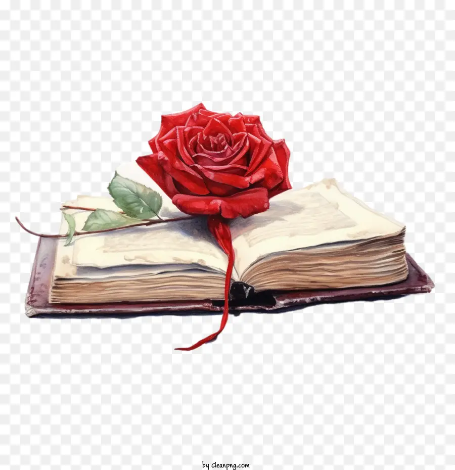 красная роза，Винтажная книга PNG