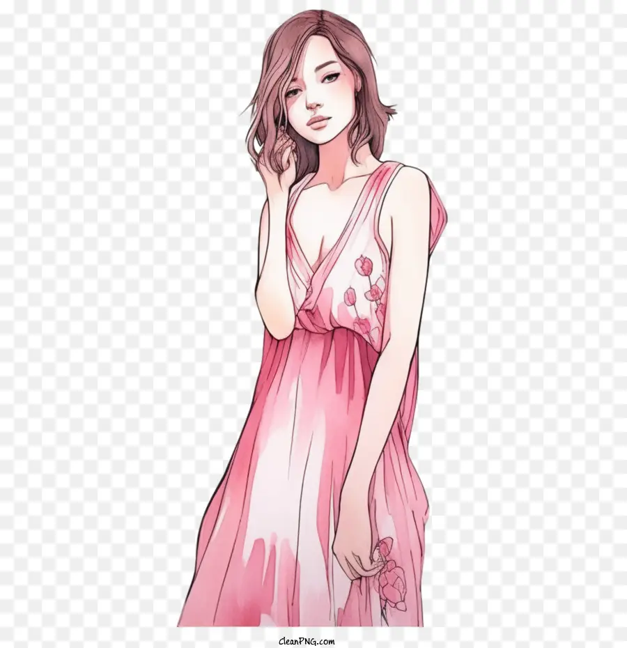 розовая девушка，Девушка в розовом платье PNG