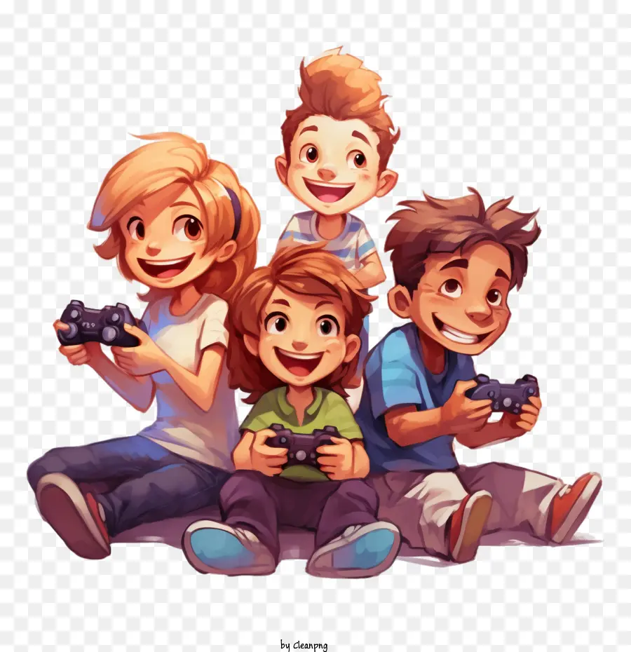 дети играют，играть в видео игры PNG