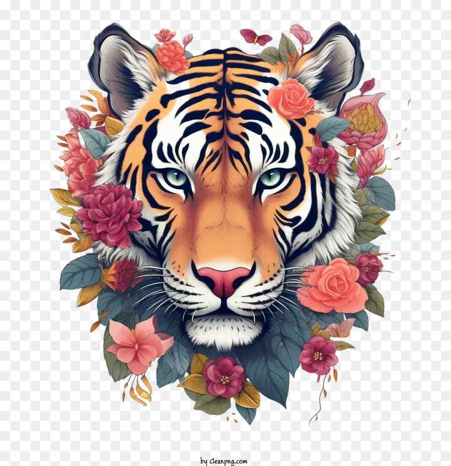 Тигр，цветок PNG