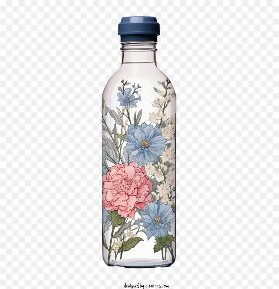 бутылка воды，цветок PNG
