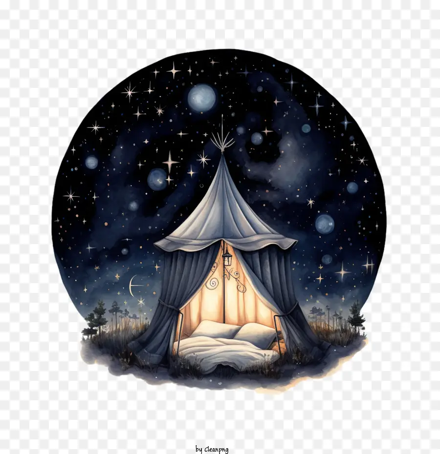 Глобальный сон под звездами ночь，палатка PNG