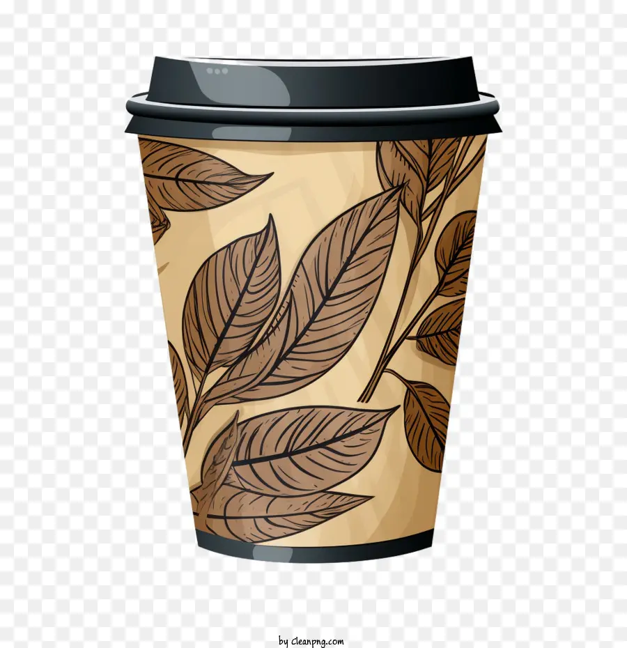 бумажная кофейная чашка，коричневые листья PNG