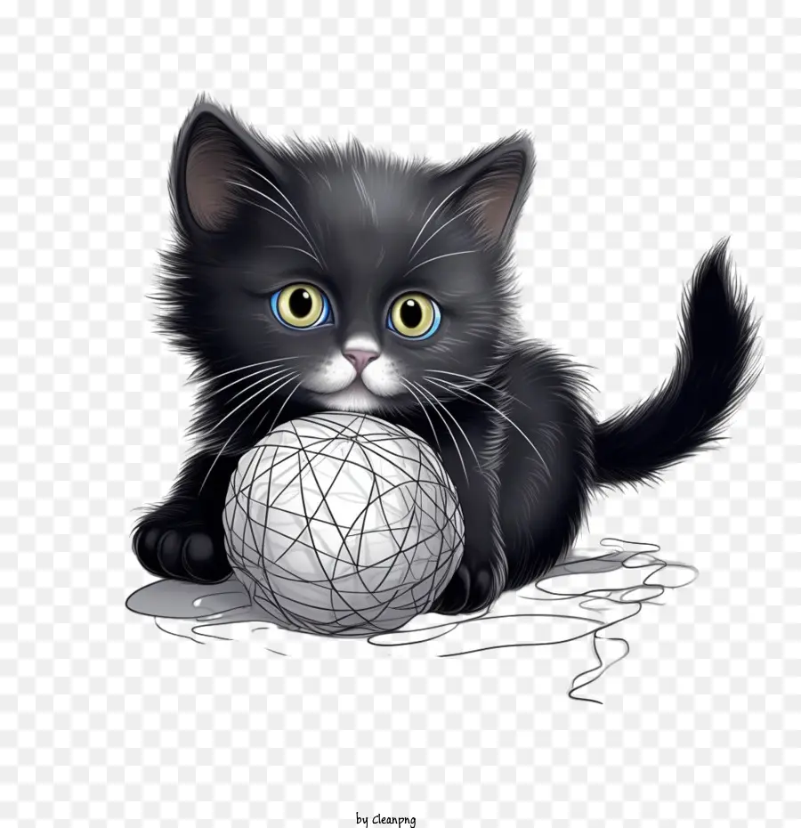Кошка играет в пряжу мяч，Котенок PNG