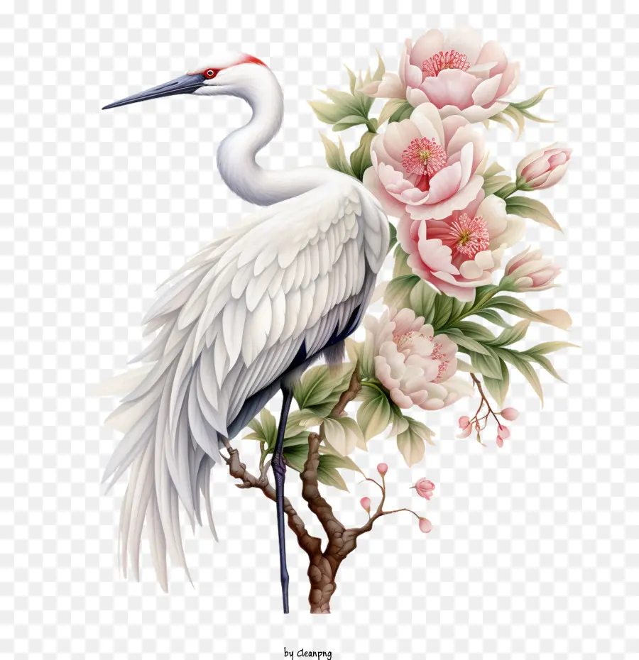 Крэновый цветок，белая птица PNG