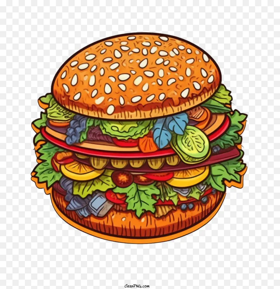 Нарисованный вручную гамбургер，Doodle Гамбургер PNG