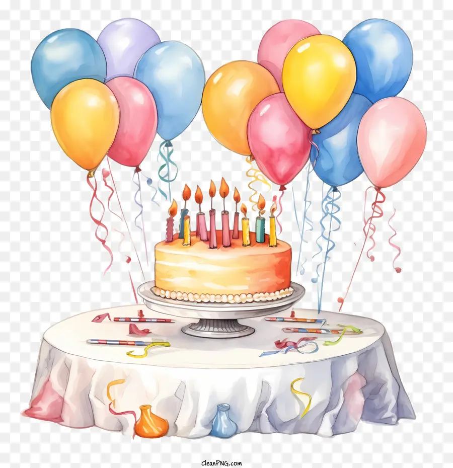 День рождения Торт，воздушные шары PNG