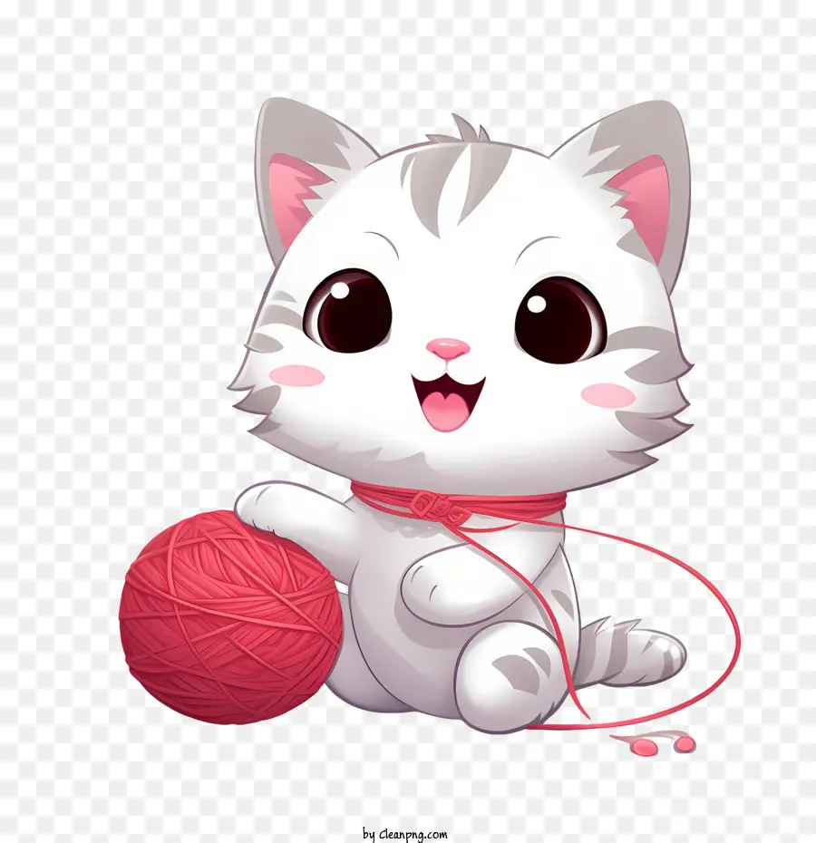 Кошка играет в пряжу мяч，кошка PNG