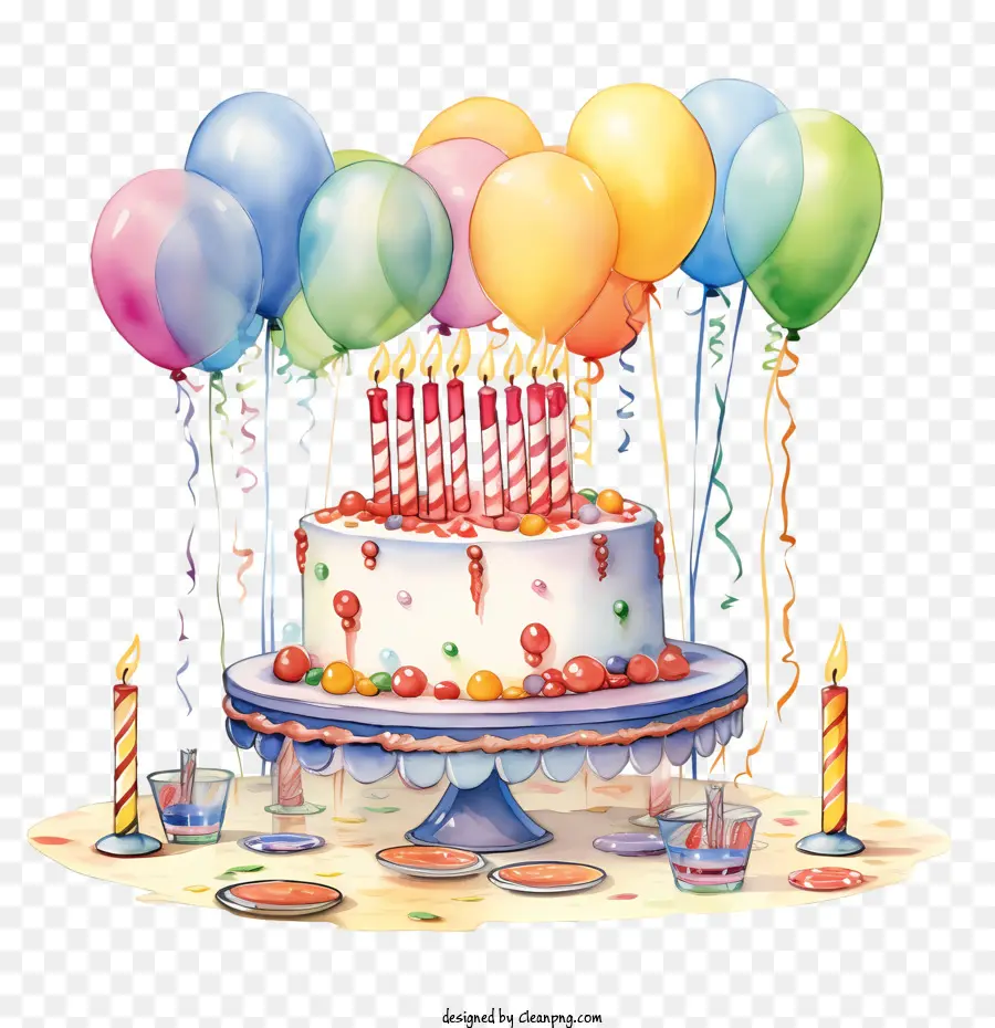 День рождения Торт，воздушные шары PNG