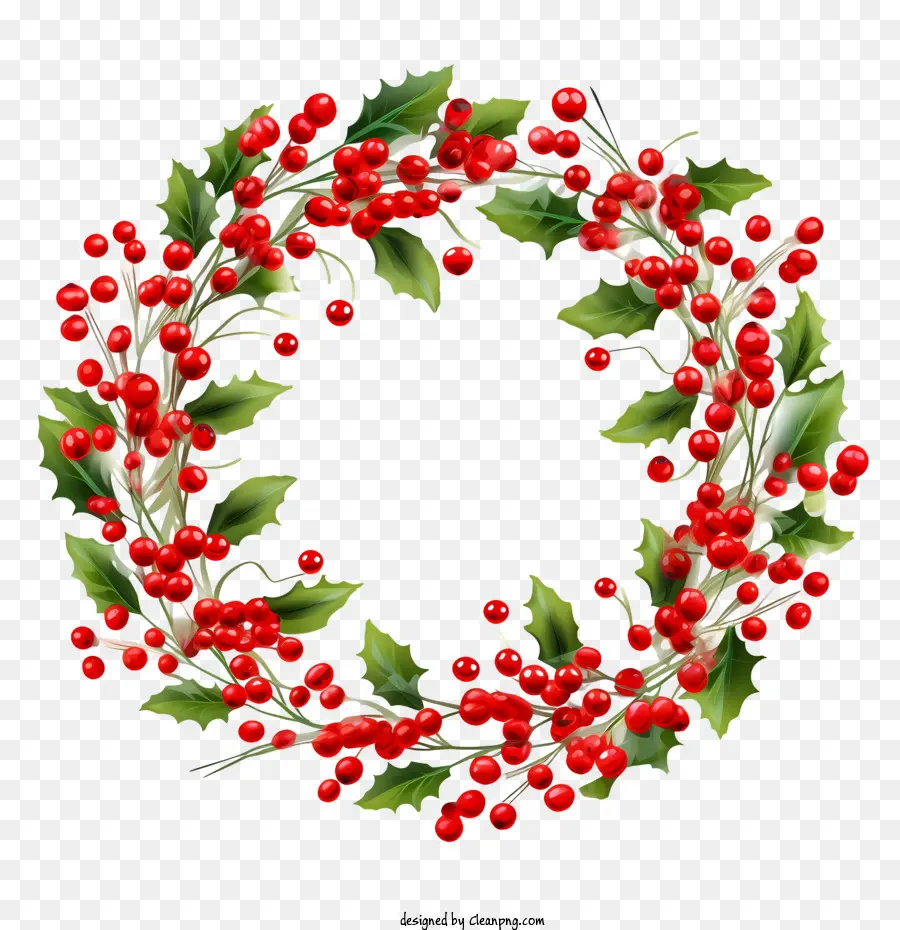 Рождественские ягоды Холли и венок из пищи，Рождество Холли венок PNG
