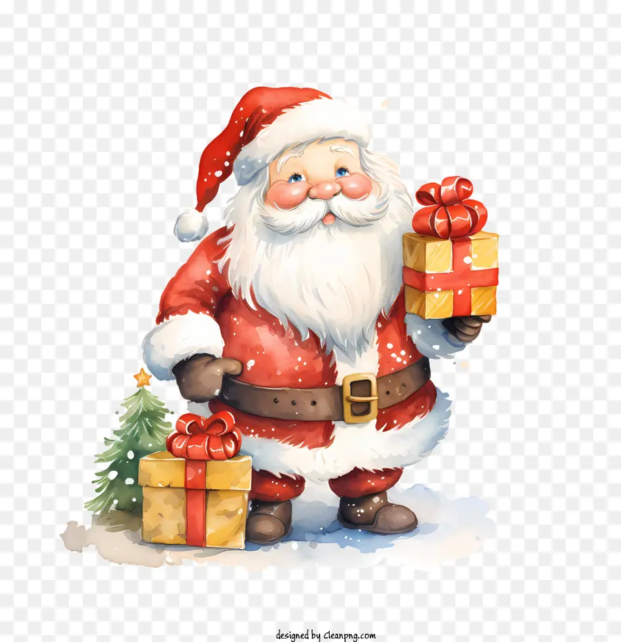 Санта и подарок，Санта Клаус PNG