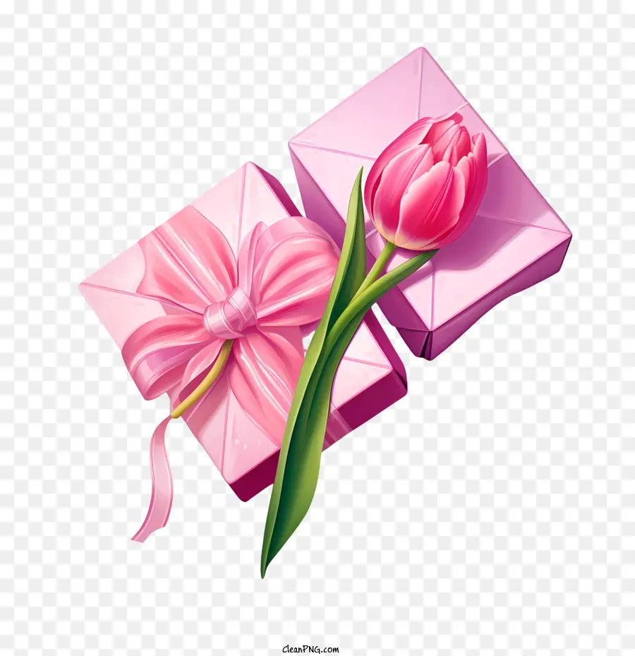 Розовая подарочная коробка，розовый тюльпан PNG