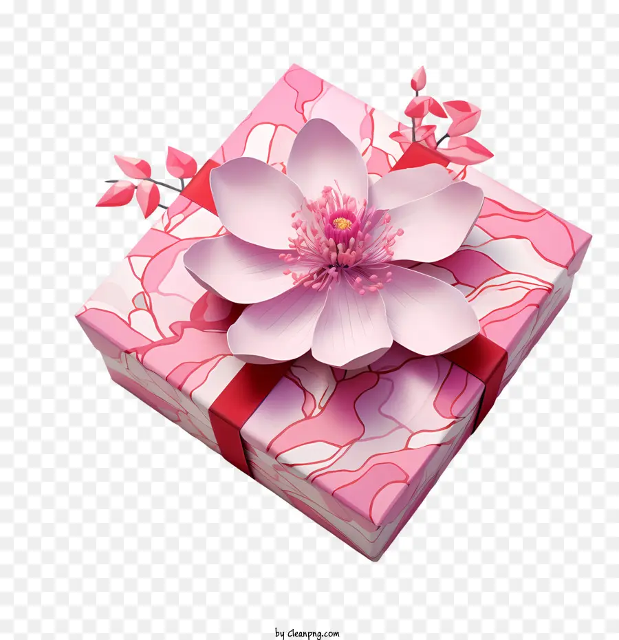 Розовая подарочная коробка，цветок PNG