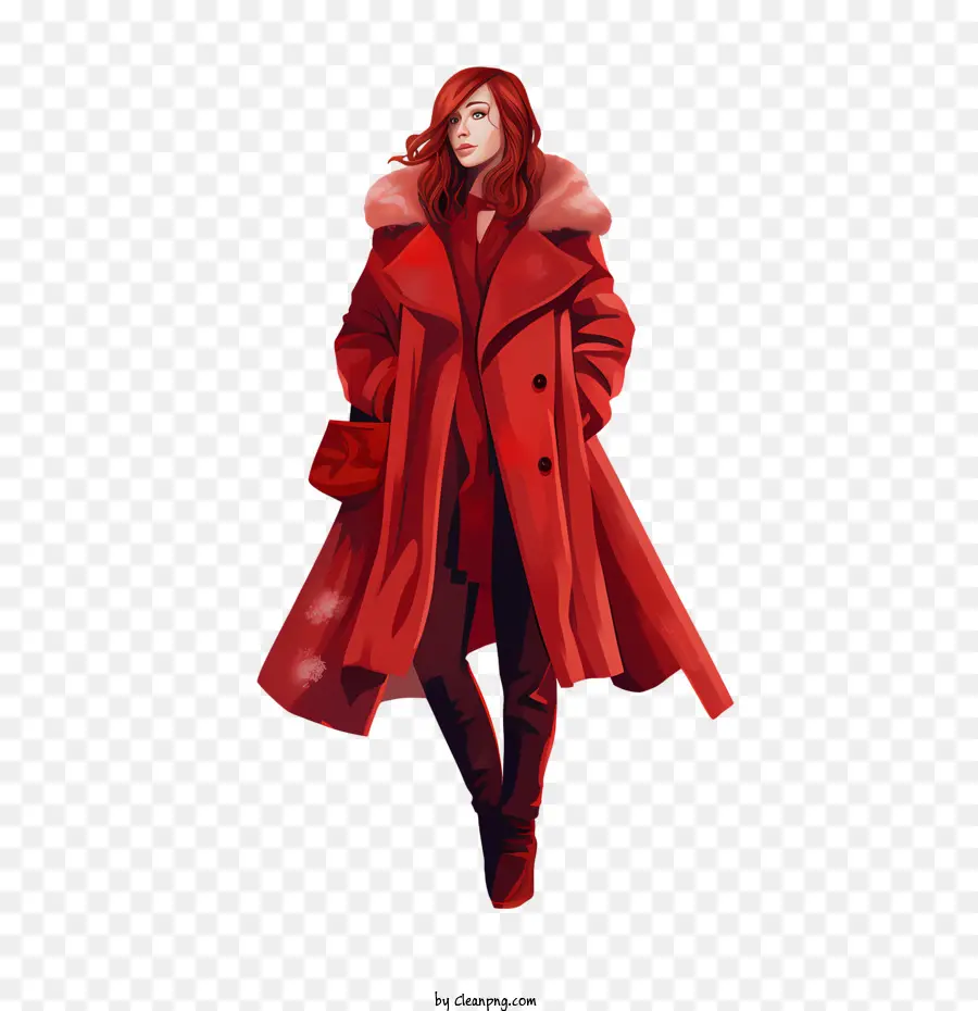 Зимняя девочка，Красное Пальто PNG