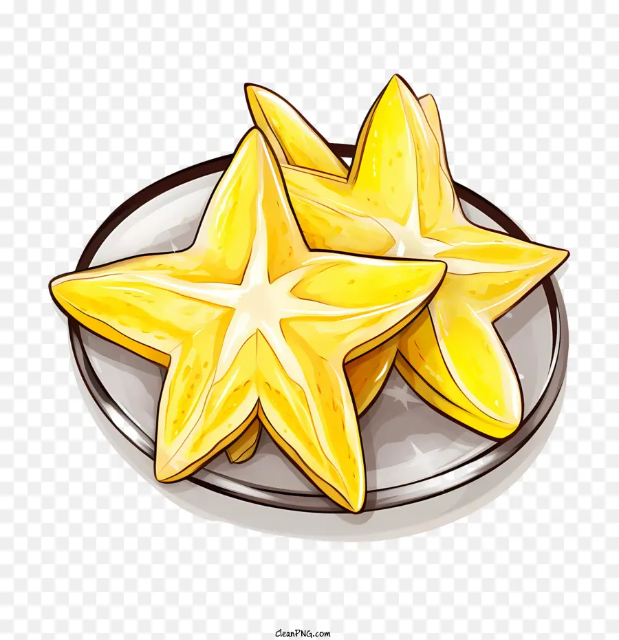 карамбола，Три желтые звезды на тарелке PNG