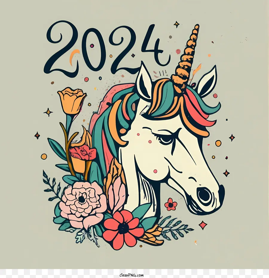 2024 С Новым годом，единорог PNG