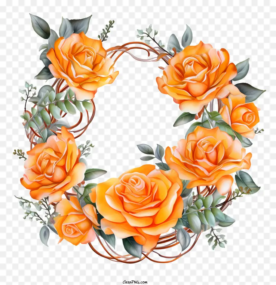 розовый венок，оранжевые розы PNG