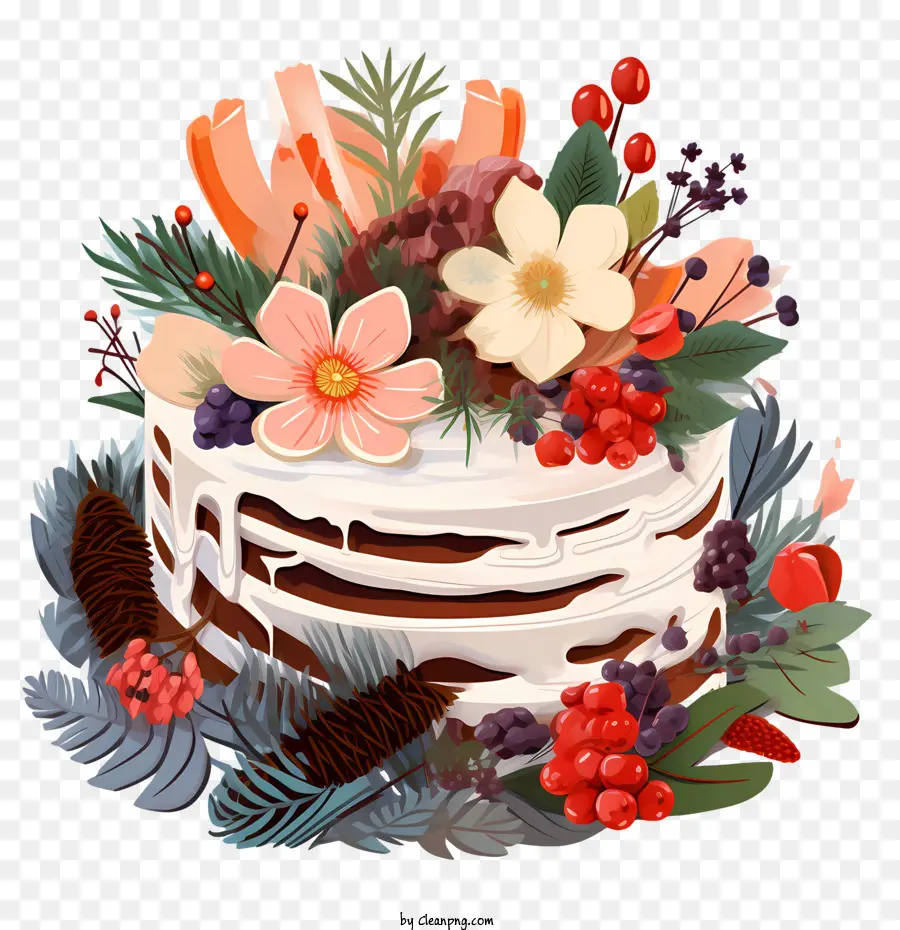 Рождественский торт，Торт Imgbakery с цветами PNG